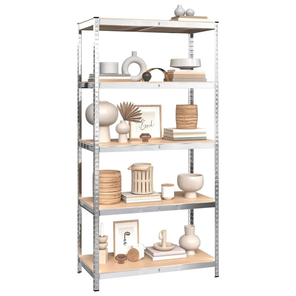 5-Layer Storage Shelves Silver 4 pcs Steel Engineered Wood Height Adjustable Heavy-Duty