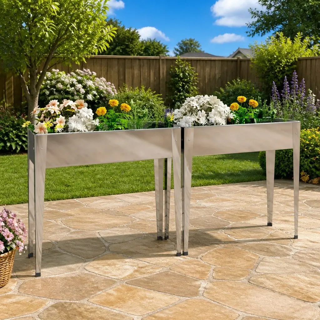 Garden Planters Silver 2 Piece Raised Bed Outdoor Planter Pots High Feet