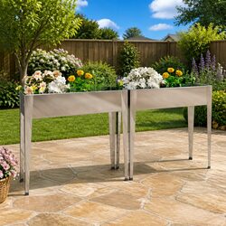2 Pcs Compact Silver Outdoor Raised Planters