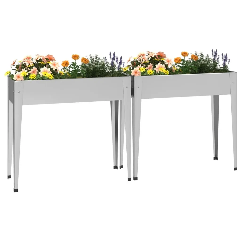 Garden Planters Silver 2 Piece Raised Bed Outdoor Planter Pots High Feet