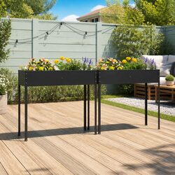 Garden Planters 2 pcs Raised Bed Anthracite Steel Feet Outdoor Patio Decor