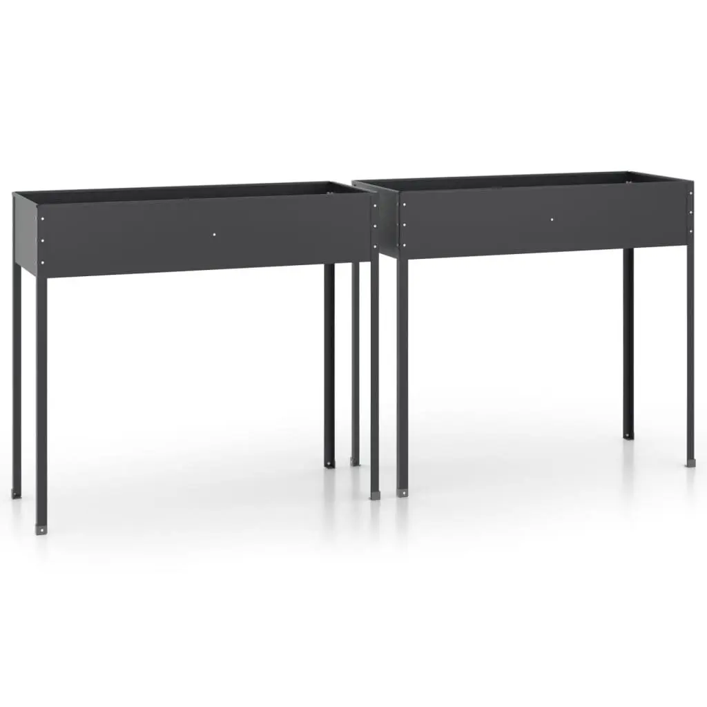 Garden Planters Anthracite 2 pcs Raised Bed Steel Feet Outdoor Patio Decor