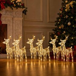 Christmas Reindeer Lights 6 pcs Set Warm White 240 LEDs Acrylic Outdoor Yard