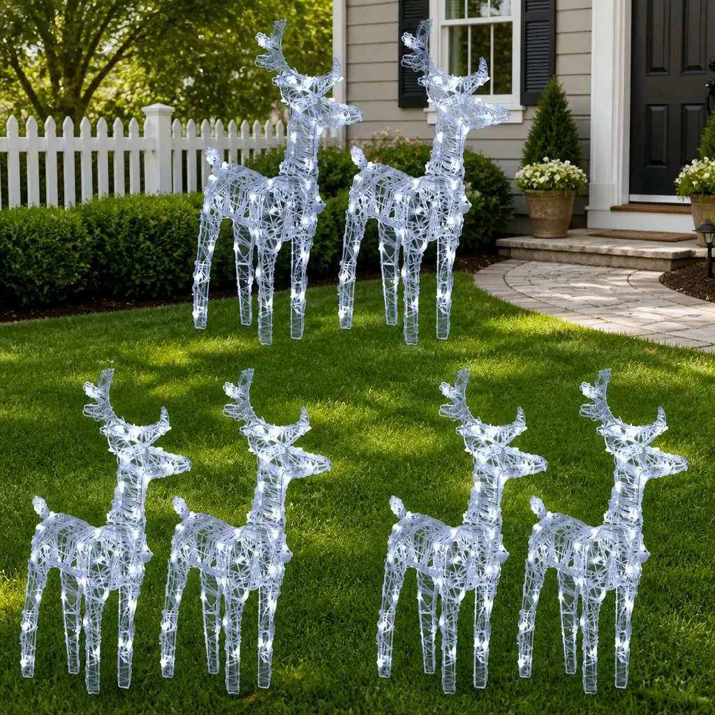Christmas Reindeer Lights Cold White 6 Pack Acrylic Yard Decoration 240 LED