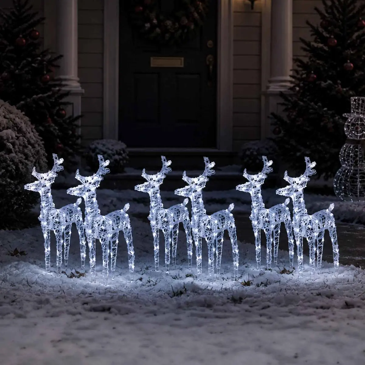 Christmas Reindeer Lights Cold White 6 Pack Acrylic Yard Decoration 240 LED