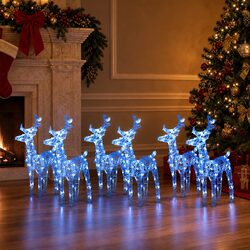 Christmas Reindeer Decorations 6 pcs Blue LED Light Outdoor Yard Display Set