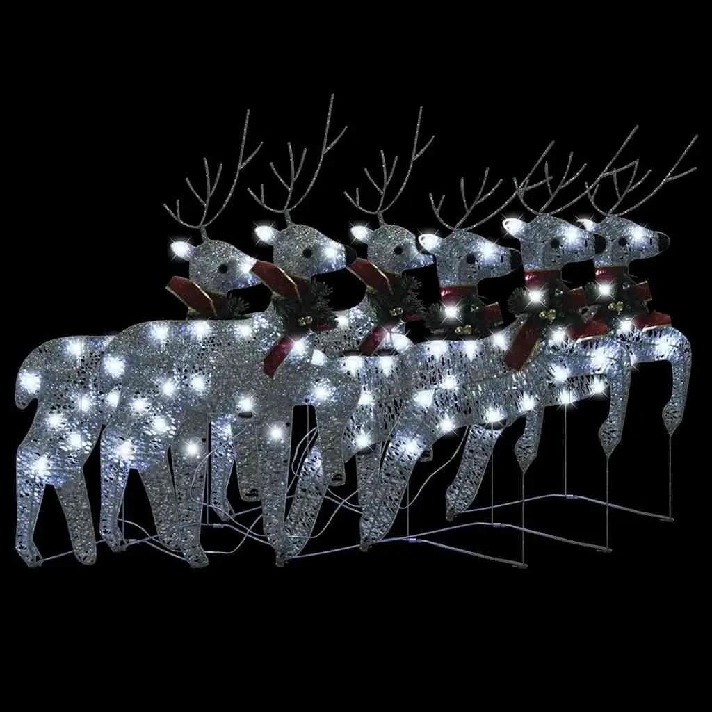 Christmas Reindeer Decorations Silver 6 Pieces 120 LED Lights Weather Resistant for Indoor and Outdoor Use