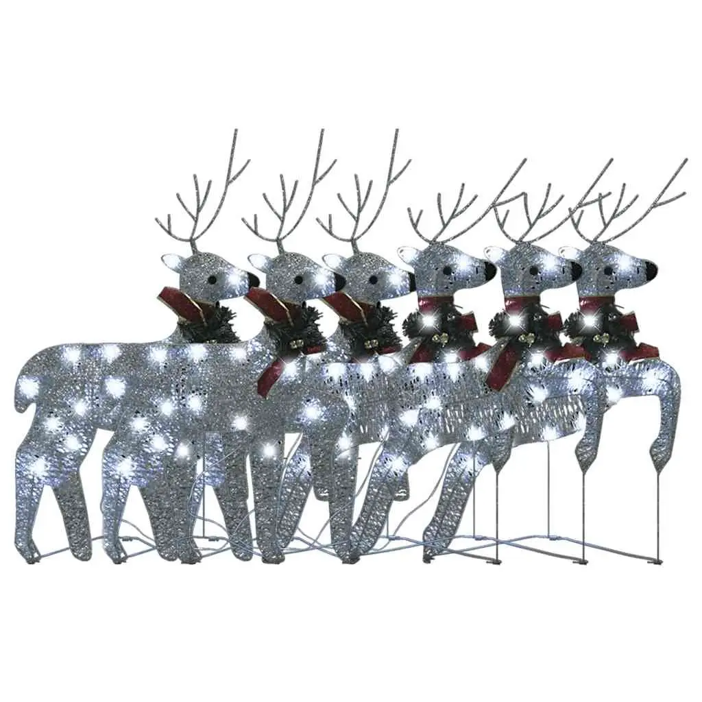 Christmas Reindeer Decorations Silver 6 Pieces 120 LED Lights Weather Resistant for Indoor and Outdoor Use