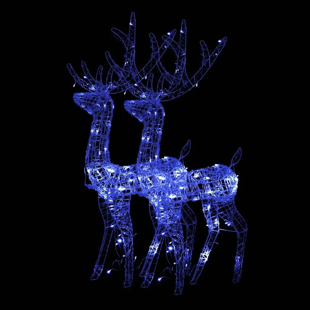 Acrylic Reindeer Decorations Blue 128 cm Pre-lit with 140 LED Lights 2 pcs Weatherproof for Garden or House Use