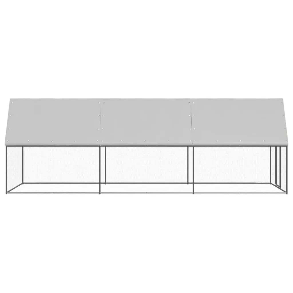 Outdoor Chicken Cage Silver 2x6x2m Galvanised Steel Hen Coop with Water-resistant Roof
