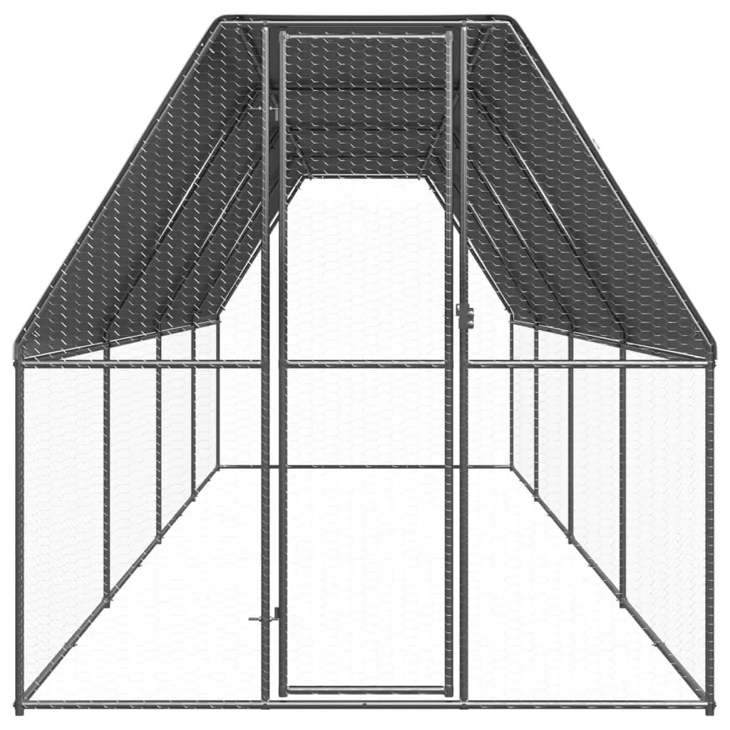 Outdoor Chicken Cage Silver 2x8x2 m Galvanised Steel Run Coop Hen House Pen
