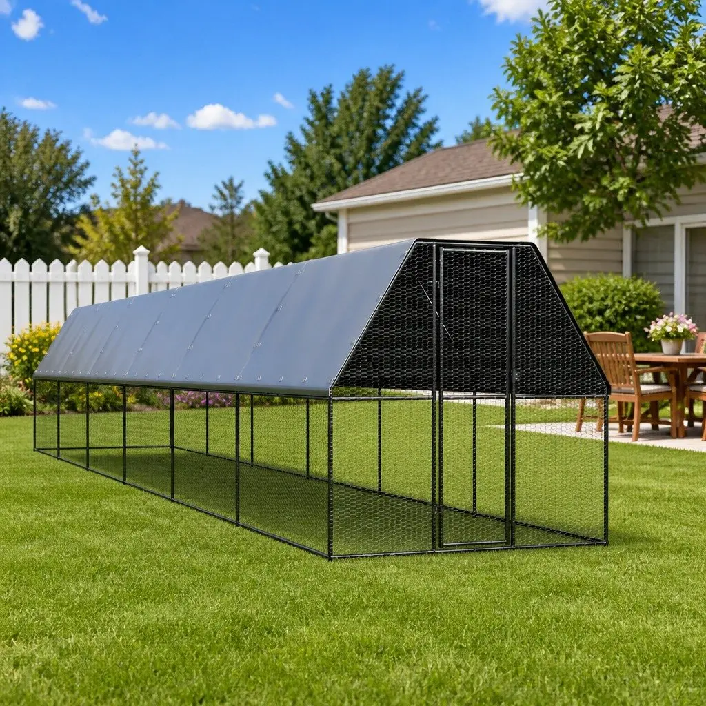 Chicken Coop Outdoor Cage Silver 2x12x2 m Galvanised Steel Small Animal Habitat
