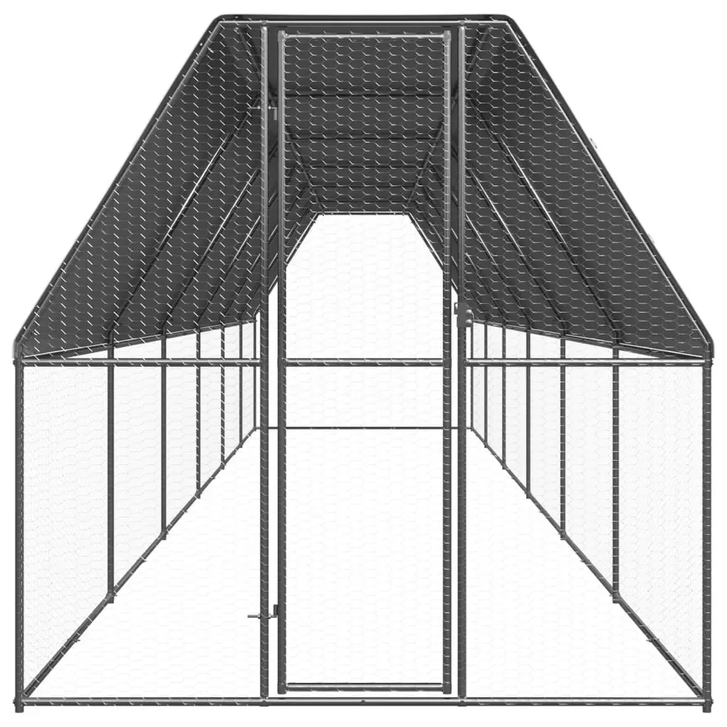 Chicken Coop Outdoor Cage Silver 2x12x2 m Galvanised Steel Small Animal Habitat