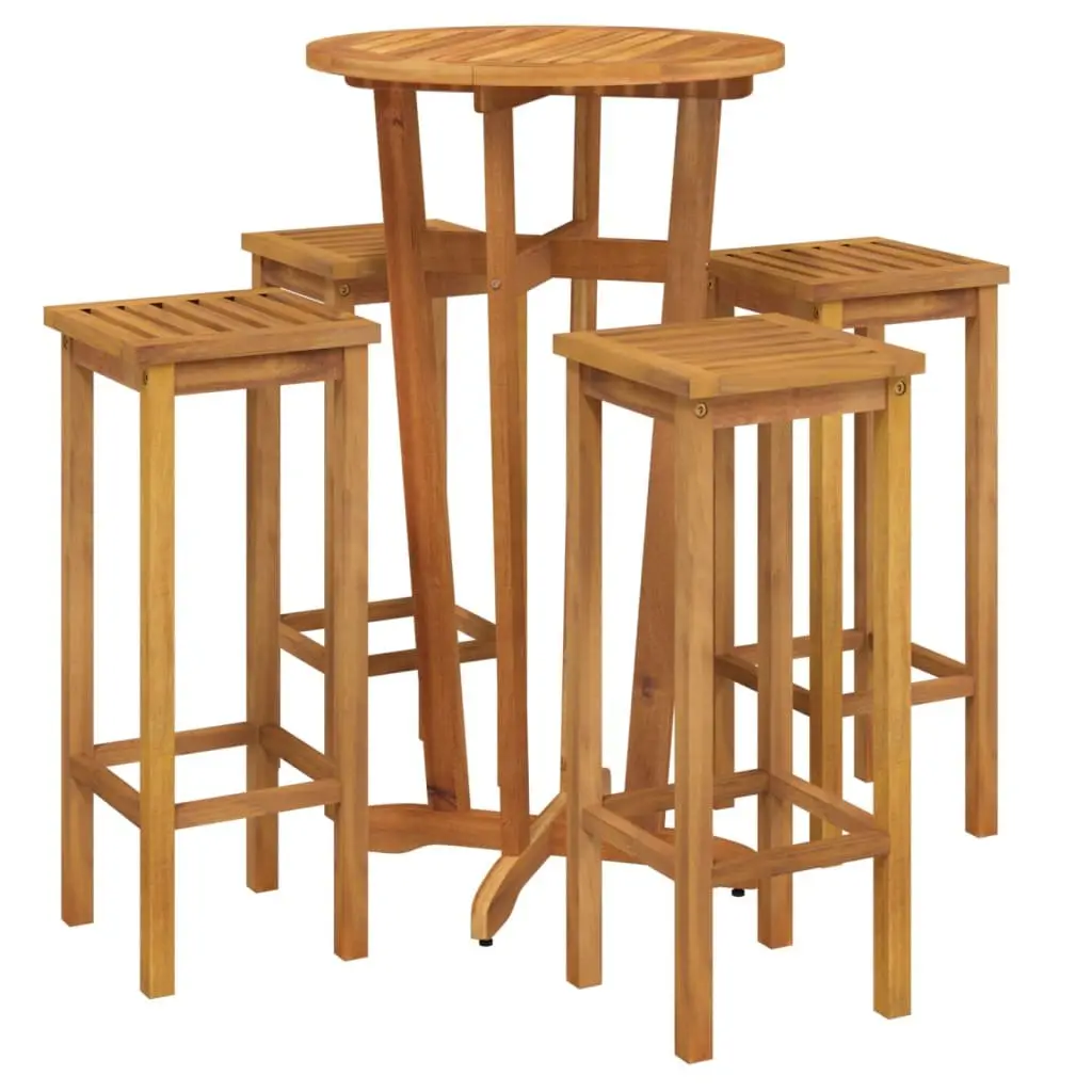 Garden Bar Set 5 Piece Outdoor Furniture Solid Wood Acacia Brown Dining
