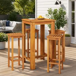 5 Piece Garden Bar Set Solid Acacia Wood Brown Outdoor Furniture Patio Dining