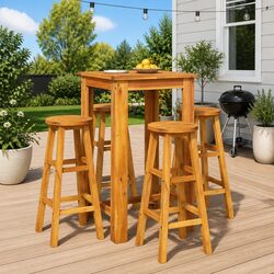 5 Piece Garden Bar Set Solid Acacia Wood Outdoor Furniture Brown Patio Dining