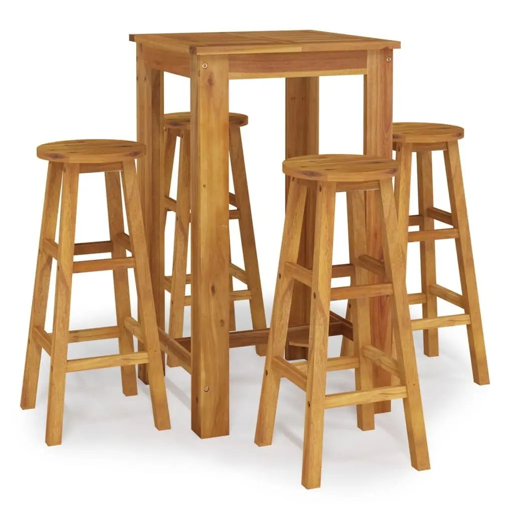 5 Piece Garden Bar Set Brown Solid Acacia Wood Outdoor Furniture