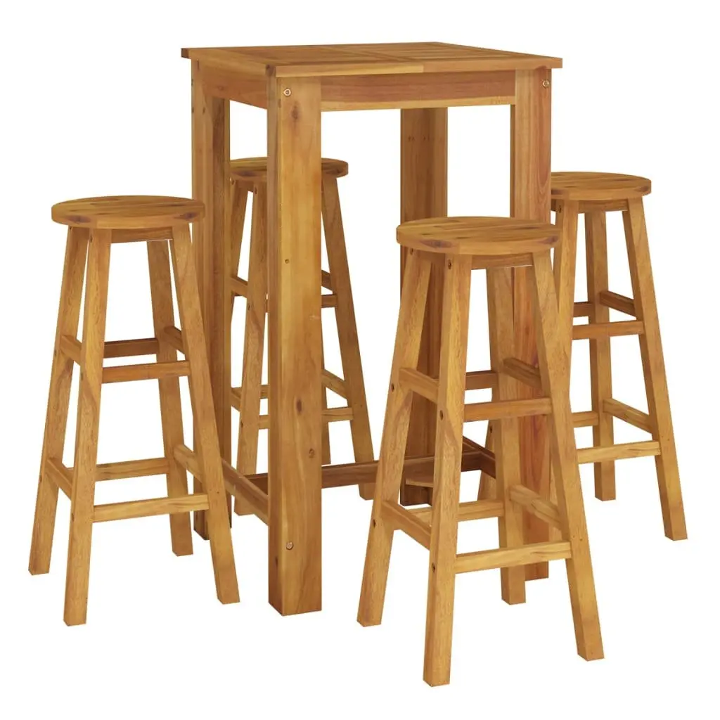 5 Piece Garden Bar Set Brown Solid Acacia Wood Outdoor Furniture