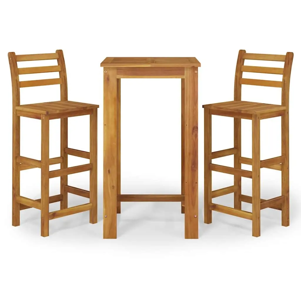3 Piece Garden Bar Set Brown Solid Acacia Wood Outdoor Dining Furniture