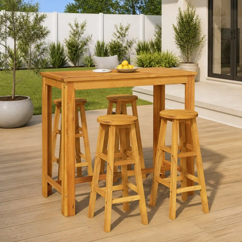 5 Piece Garden Bar Set Brown Solid Acacia Wood Outdoor Furniture