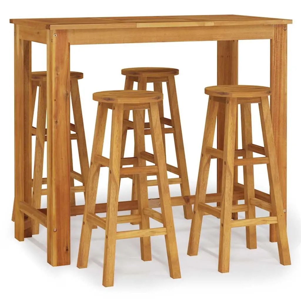 5 Piece Garden Bar Set Brown Solid Acacia Wood Outdoor Furniture