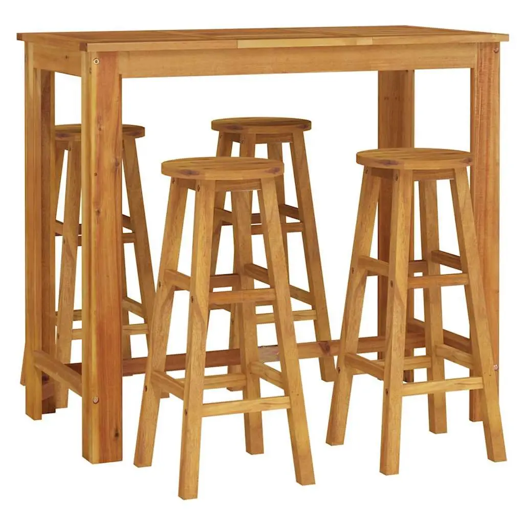 5 Piece Garden Bar Set Brown Solid Acacia Wood Outdoor Furniture