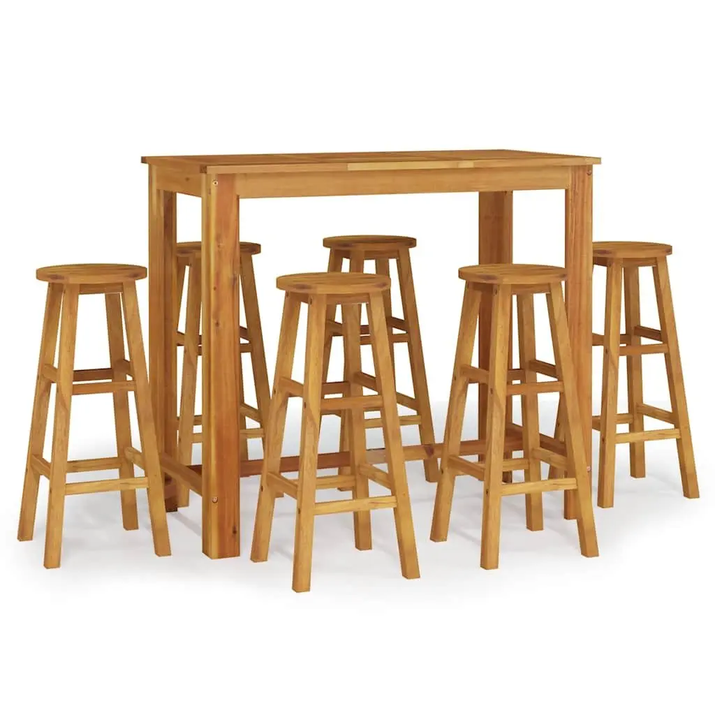 7 Piece Garden Bar Set Solid Acacia Wood Outdoor Furniture Brown