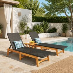 3 Piece Outdoor Lounge Set with Black Recliner