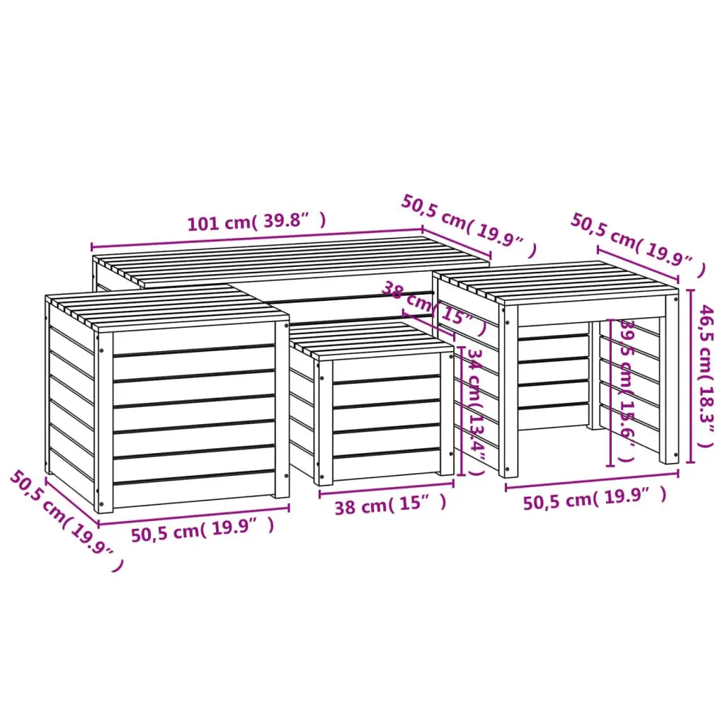 Garden Storage Box Set 4 Piece Grey Solid Pine Wood Outdoor Patio Furniture