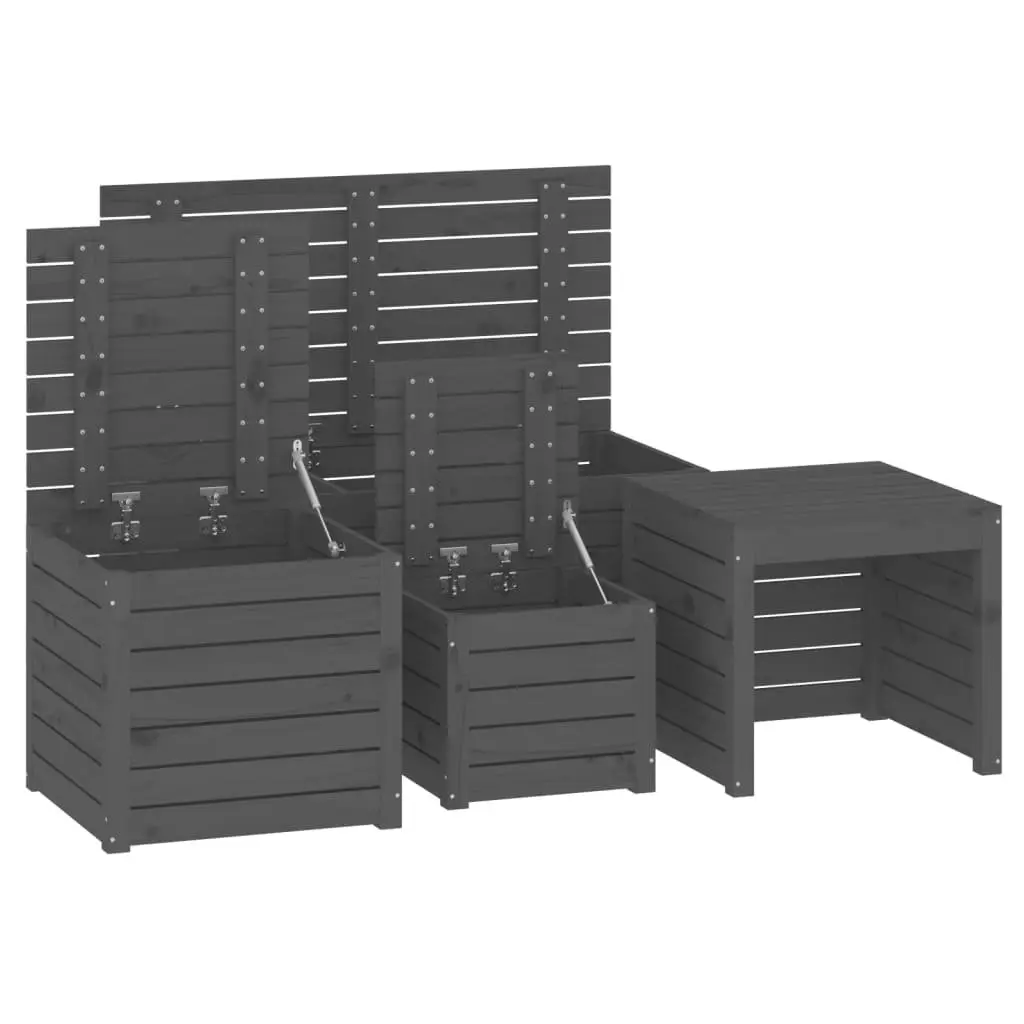 Garden Storage Box Set 4 Piece Grey Solid Pine Wood Outdoor Patio Furniture