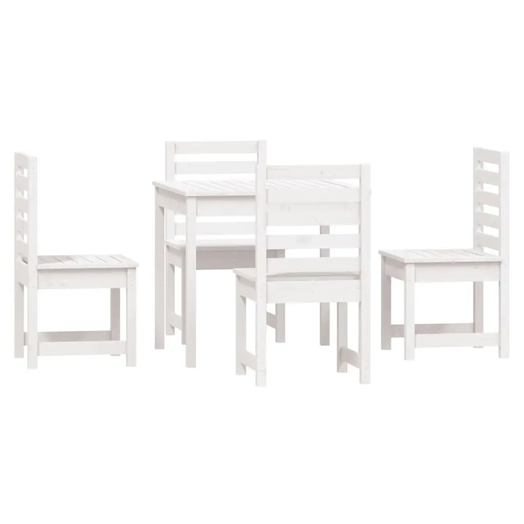 Garden Dining Set White 5 Piece Solid Pine Wood Outdoor Patio Furniture
