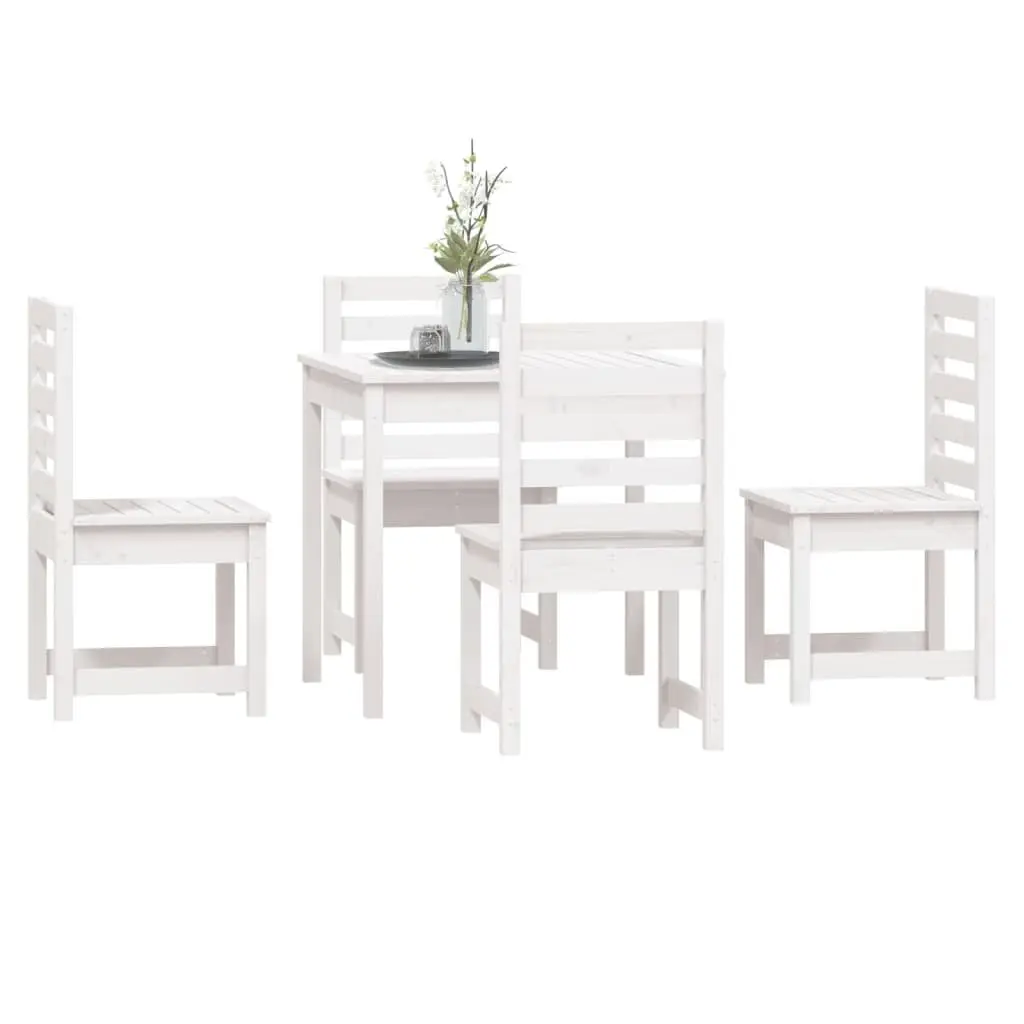 Garden Dining Set White 5 Piece Solid Pine Wood Outdoor Patio Furniture