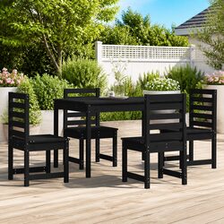 5 Piece Dining Set in Black Solid Pine for Outdoor Spaces