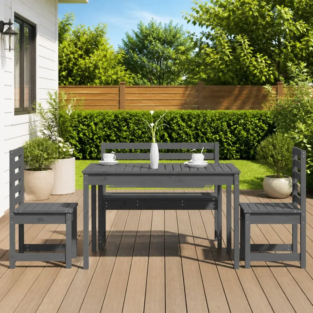 Grey Wooden Dining Set for Outdoor Use