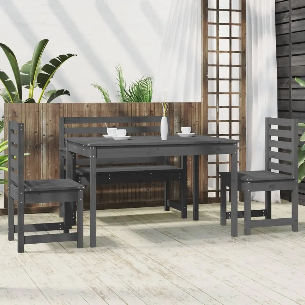 Grey Wooden Dining Set for Outdoor Use