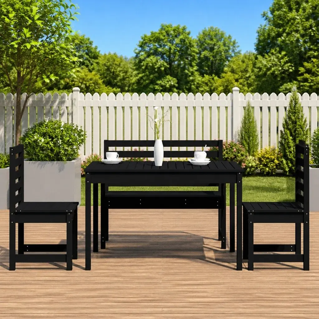 Garden Dining Set 4 Piece Outdoor Furniture Black Wood Table Chairs Patio