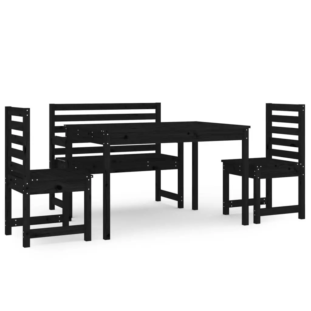 Garden Dining Set 4 Piece Outdoor Furniture Black Wood Table Chairs Patio