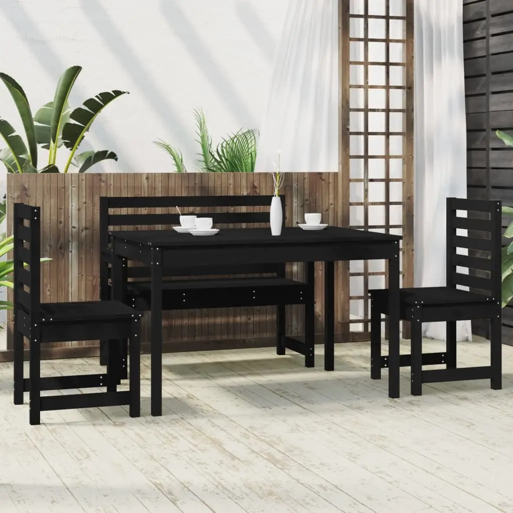 Garden Dining Set 4 Piece Outdoor Furniture Black Wood Table Chairs Patio