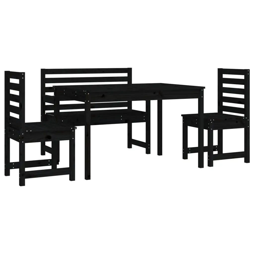 Garden Dining Set 4 Piece Outdoor Furniture Black Wood Table Chairs Patio