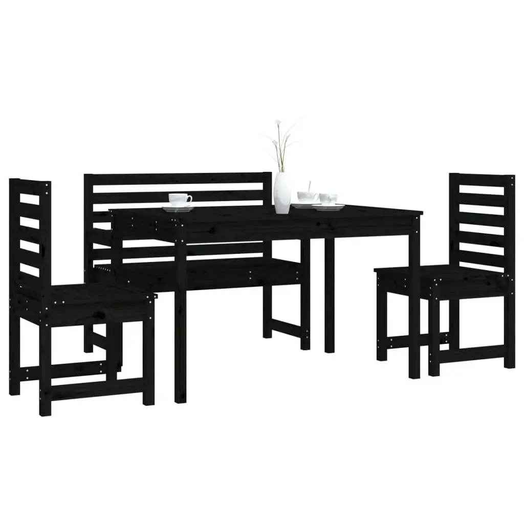 Garden Dining Set 4 Piece Outdoor Furniture Black Wood Table Chairs Patio