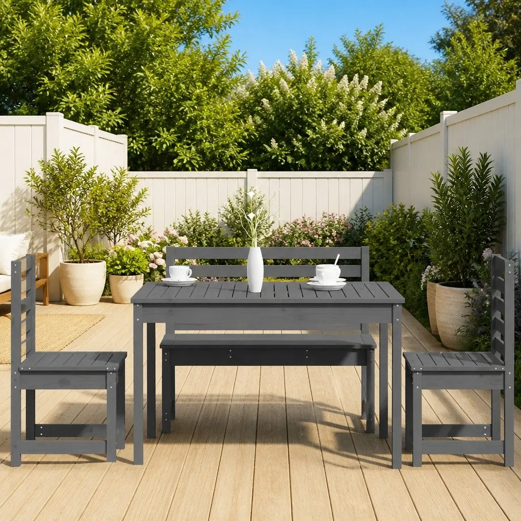 Garden Dining Set in Grey Wood