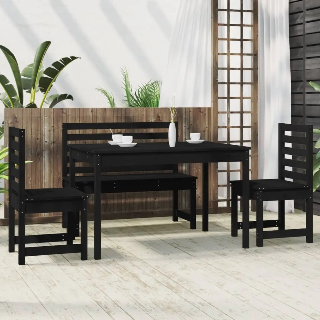 Garden Dining Set 4 Piece Outdoor Furniture Black Wood Table Chairs Patio