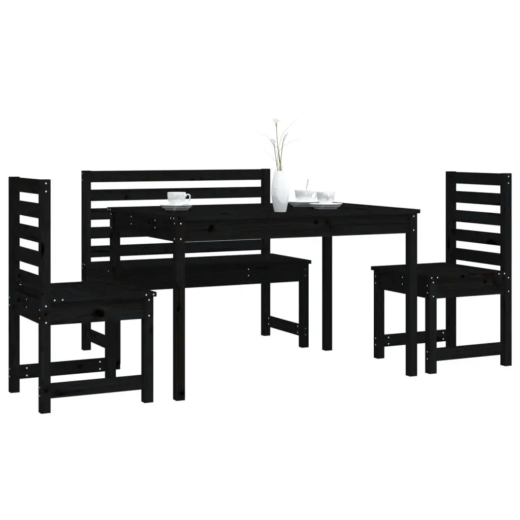 Garden Dining Set 4 Piece Outdoor Furniture Black Wood Table Chairs Patio