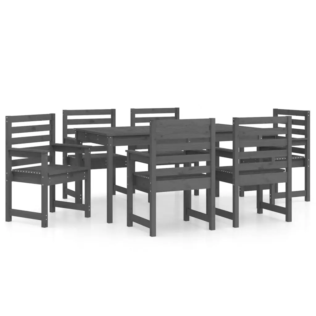 7 Piece Outdoor Garden Dining Set Grey Solid Wood Pine Table Chairs Patio