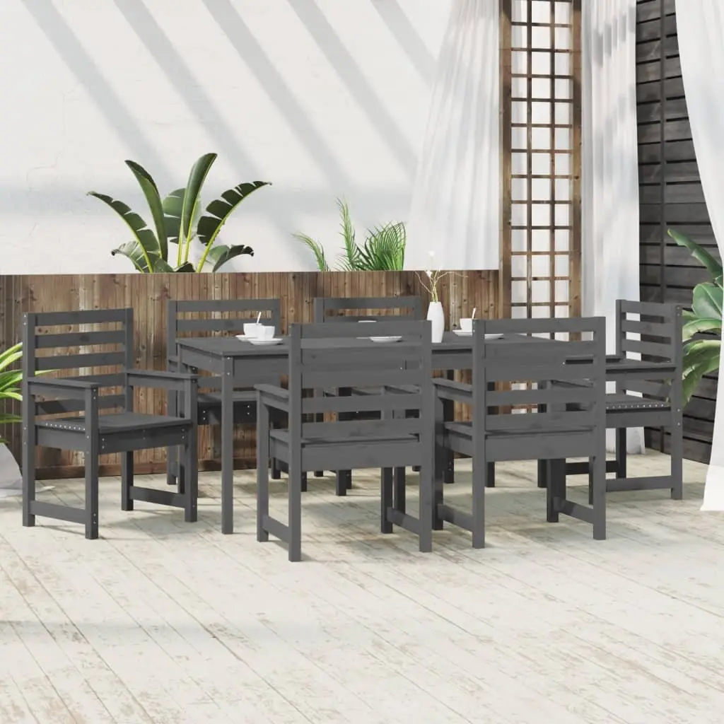 7 Piece Outdoor Garden Dining Set Grey Solid Wood Pine Table Chairs Patio