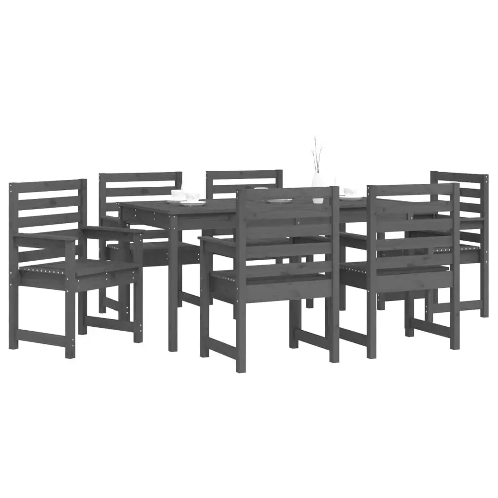 7 Piece Outdoor Garden Dining Set Grey Solid Wood Pine Table Chairs Patio
