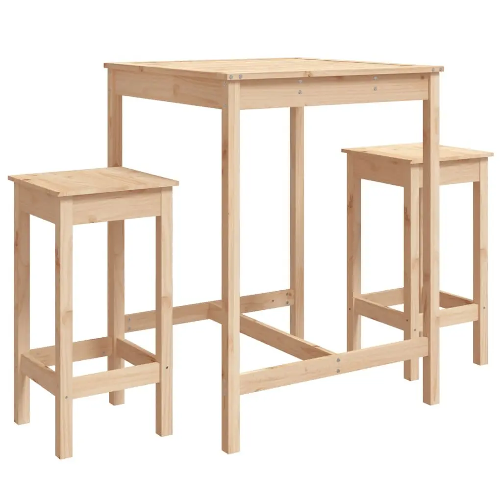 Garden Bar Set Brown 3 Piece Outdoor Furniture Wooden Patio Table Stools Backless
