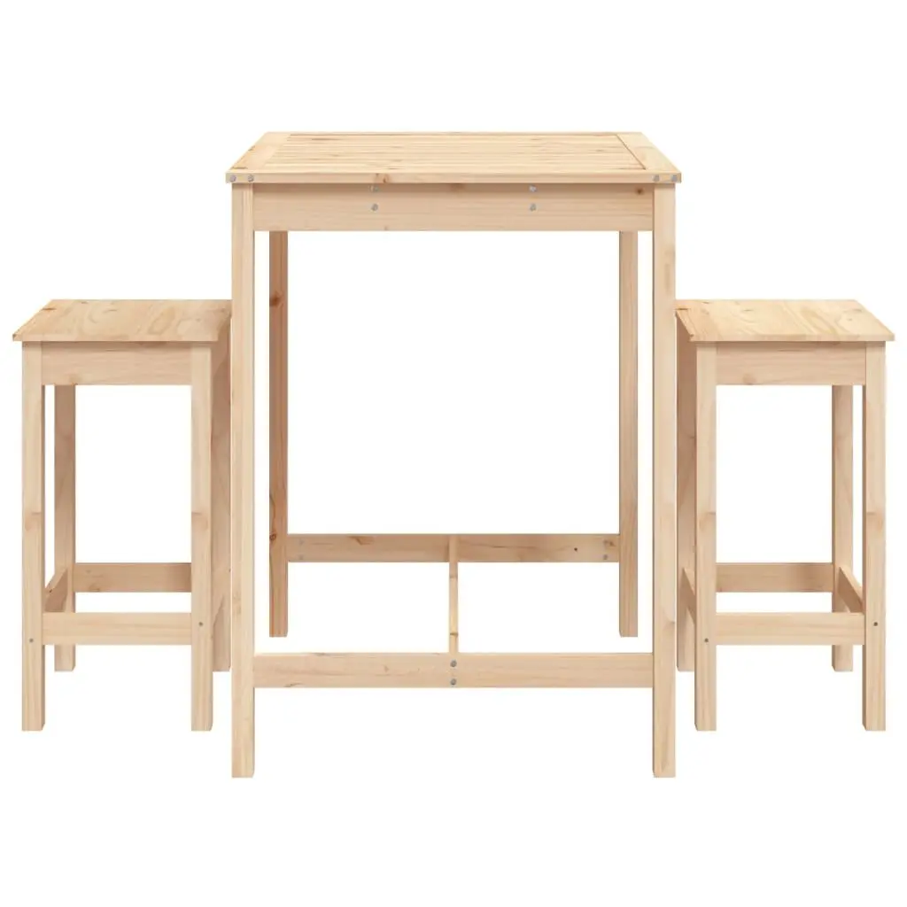 Garden Bar Set Brown 3 Piece Outdoor Furniture Wooden Patio Table Stools Backless
