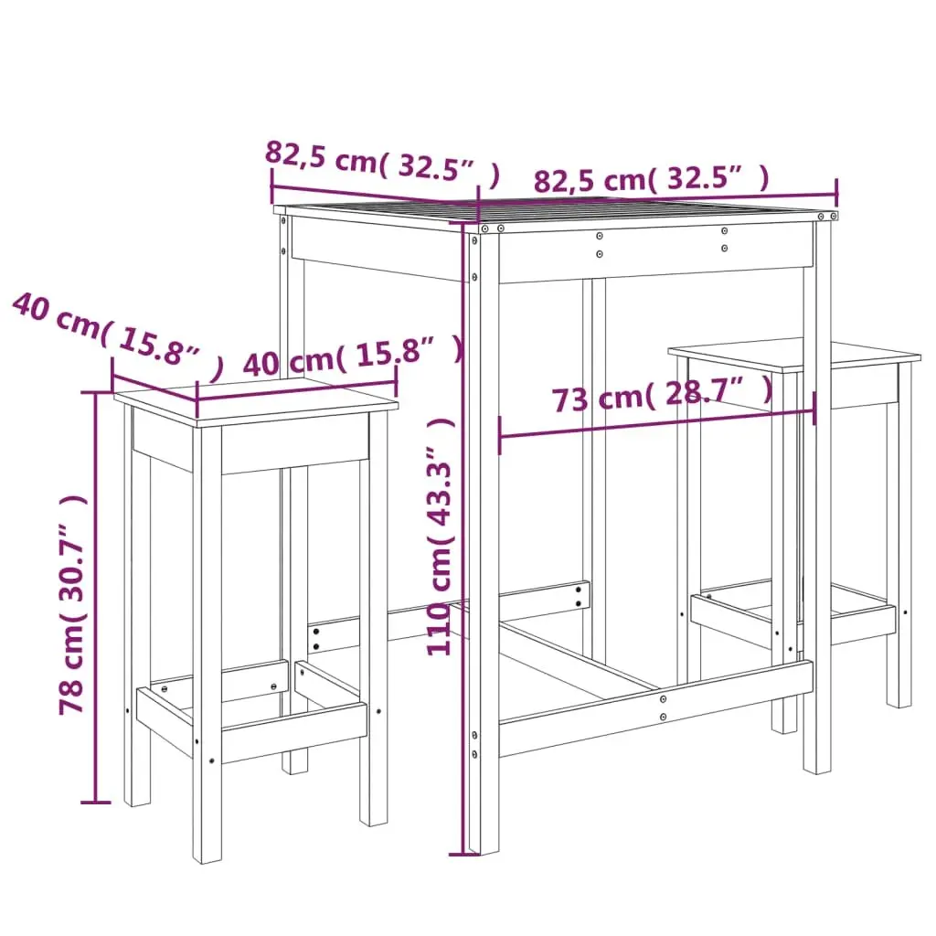 3 Piece Garden Bar Set