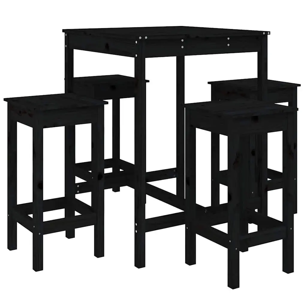 5 Piece Outdoor Bar Set Garden Patio Furniture Solid Wood Stools Table Black
